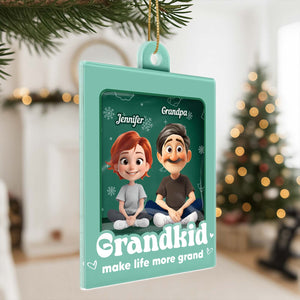 Custom family Christmas ornament featuring a playful Grandkid design with personalized names