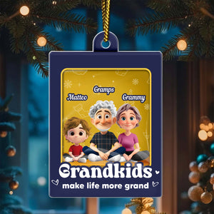 Custom family Christmas ornament featuring animated grandparents and grandkids for holiday decor