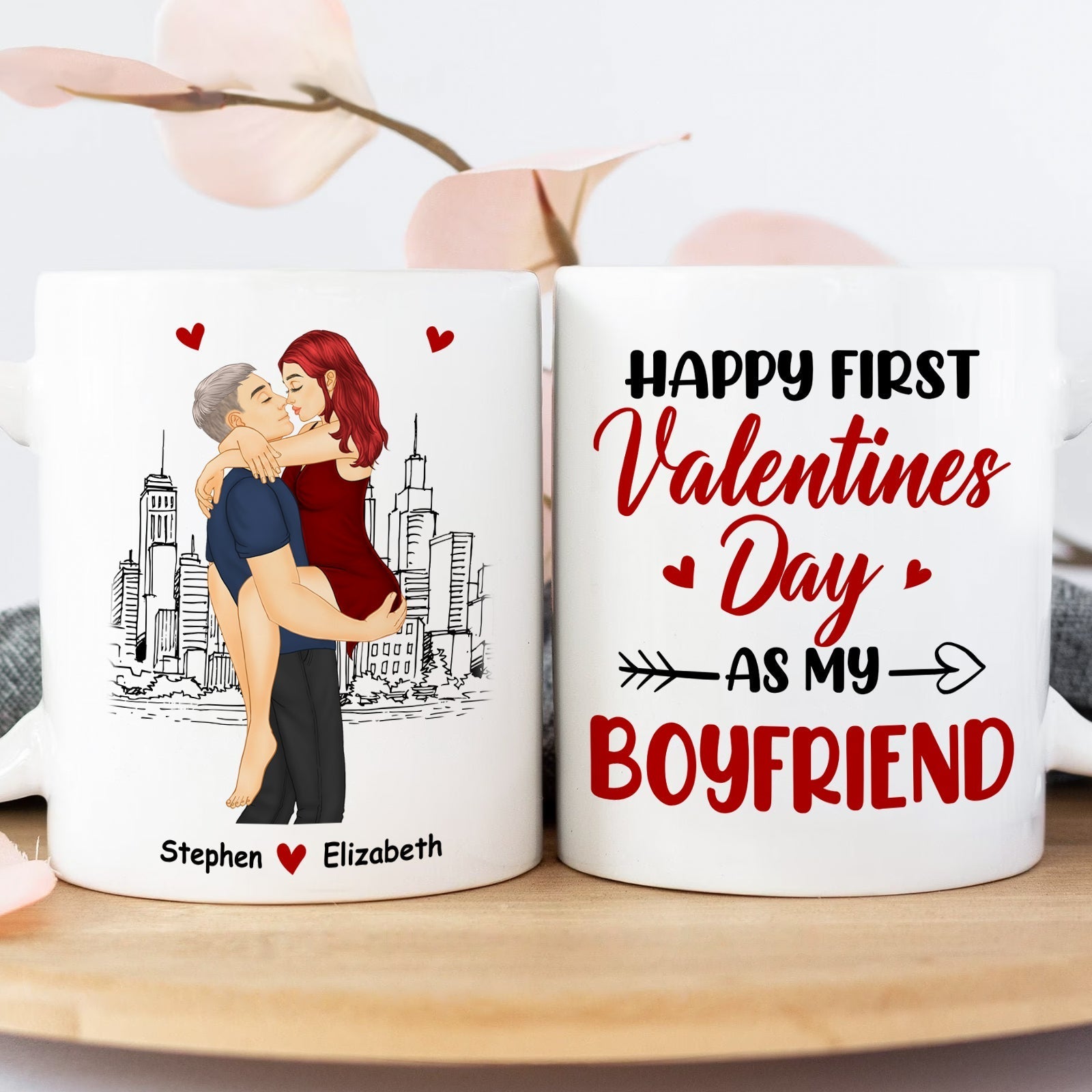 365Gifty first valentines together mug with couple illustration and Happy First Valentines Day as my Boyfriend text