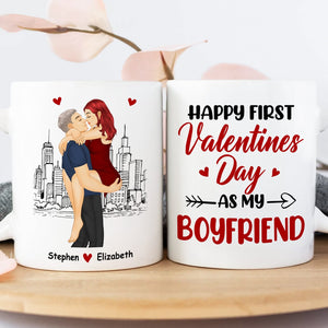 365Gifty first valentines together mug with couple illustration and Happy First Valentines Day as my Boyfriend text