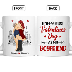 365Gifty first valentines together mug featuring a couple embracing with city skyline and romantic message