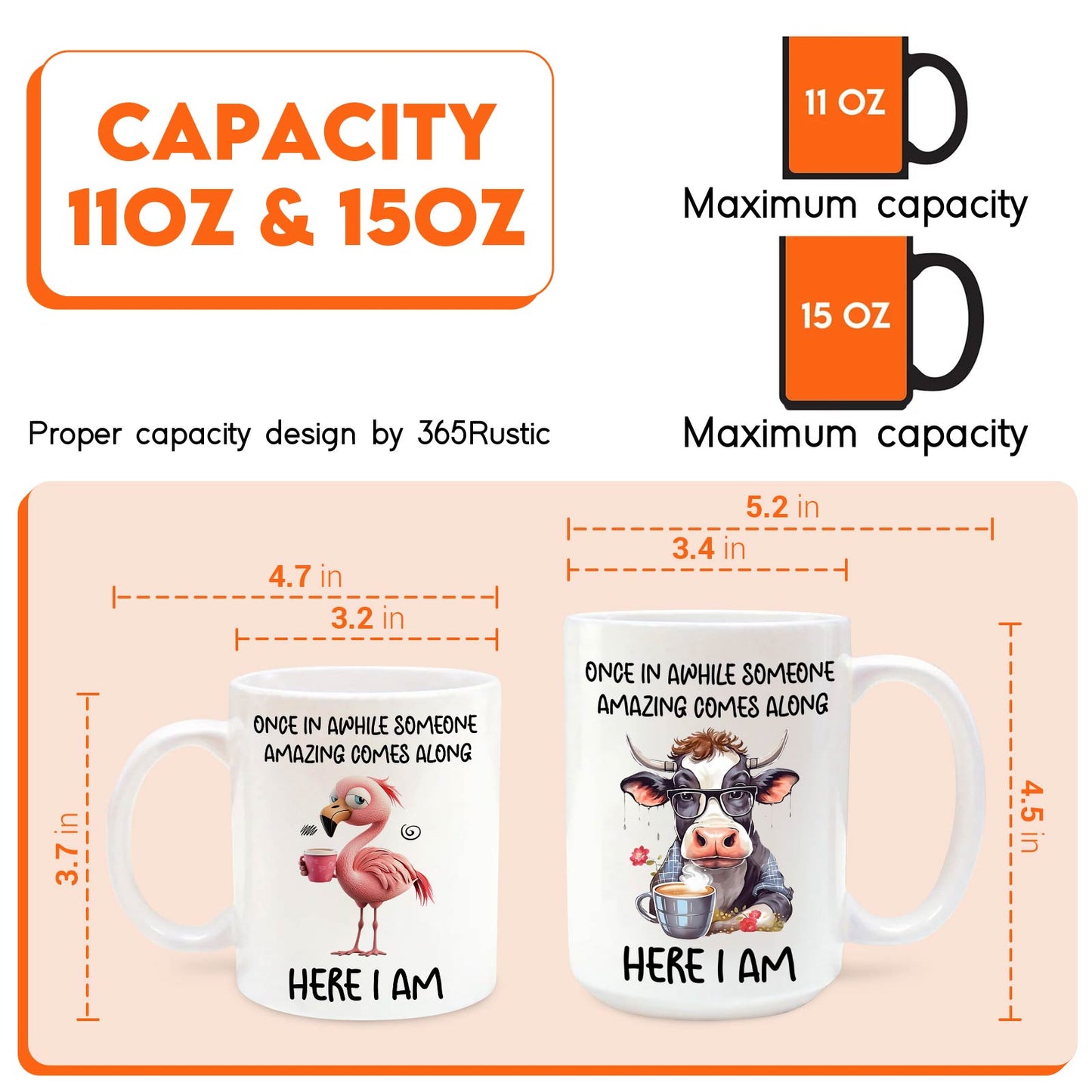 Custom funny animal coffee mug featuring a flamingo and cow with humorous quotes for unique gifting