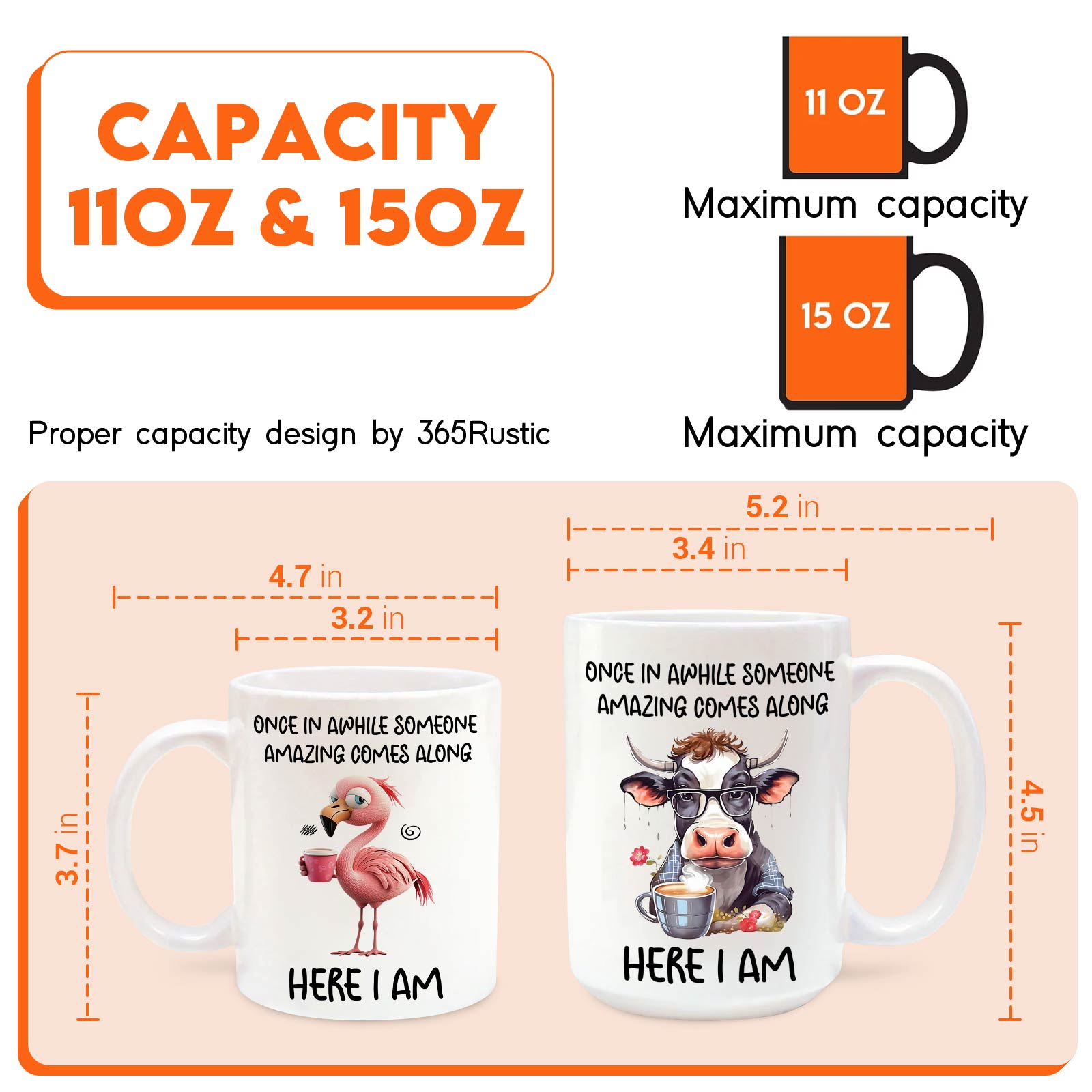 Custom funny animal coffee mug featuring a flamingo and cow with humorous quotes for unique gifting