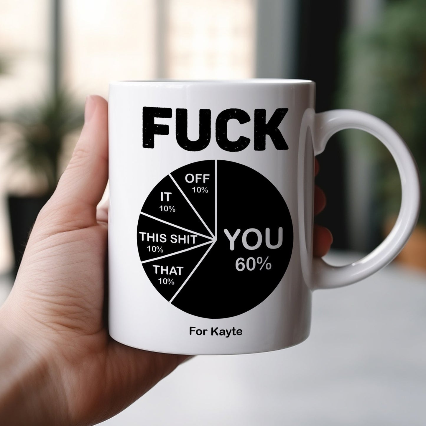Custom funny coffee mug gift with humorous pie chart design for personalized gift giving
