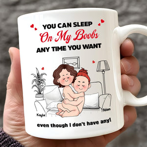 Custom funny mugs for couples featuring playful cartoon design and humorous text