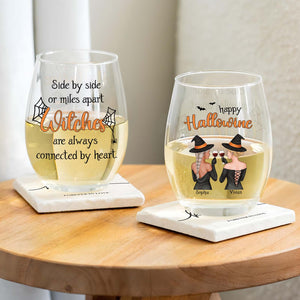 Custom Halloween wine glass set featuring witches and festive designs for Halloween celebrations