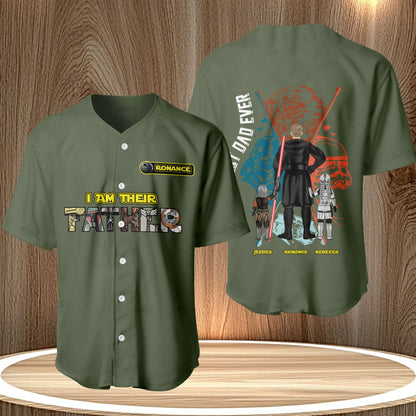 Custom I Am Your Father shirt in olive green with button-up front and Star Wars inspired graphic design