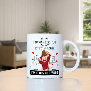 I love you personalized mug with romantic couple illustration and customizable names Andrew and Sophia