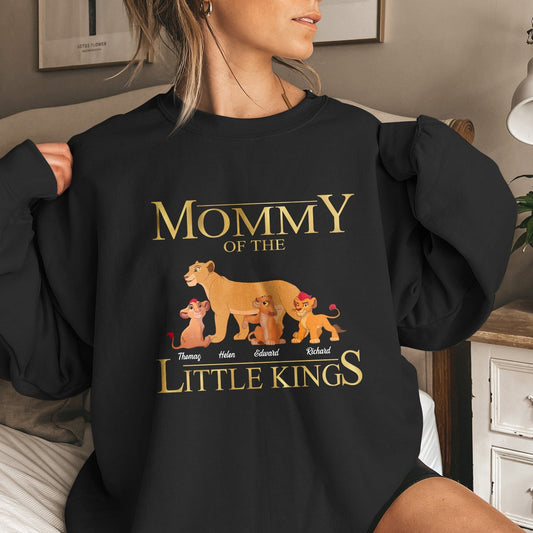 Black custom mother of little kings shirt with lion family design and personalized names