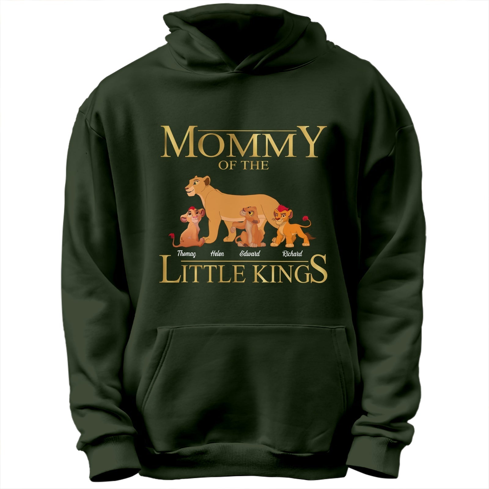 Custom mother of little kings shirt dark green hoodie with lioness and cubs design