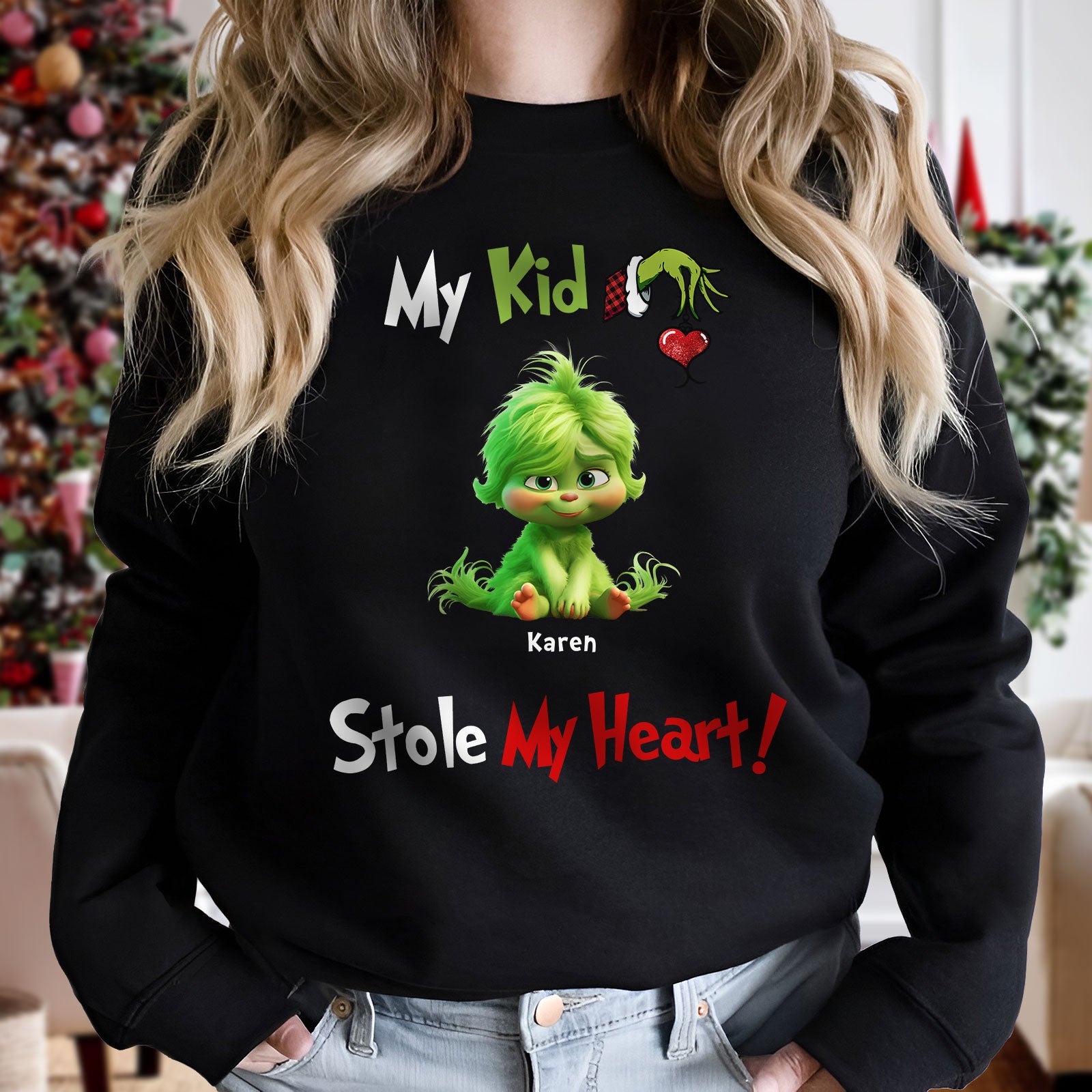 Custom my grandkids stole my heart t-shirt with green cartoon character and personalized name Karen