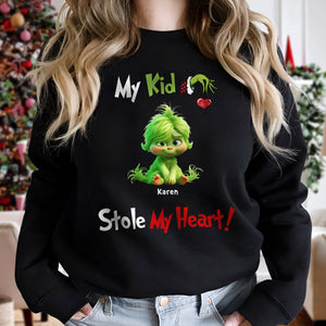 Custom my grandkids stole my heart t-shirt with green cartoon character and personalized name Karen