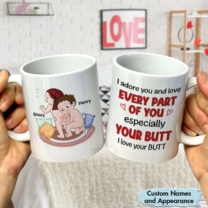 I adore you love mug with personalized cartoon couple and romantic text design by 365Gifty