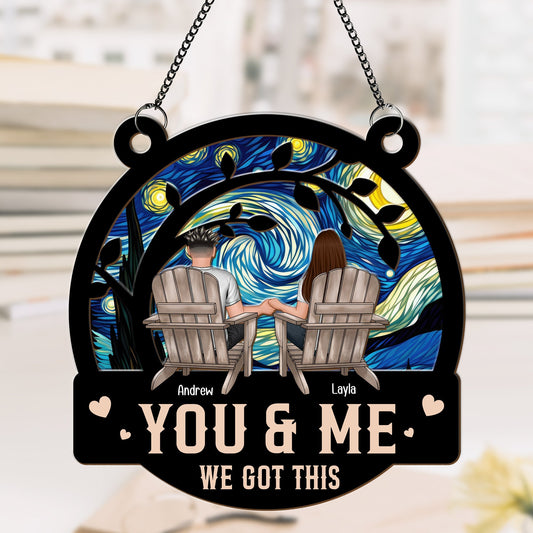 365Gifty personalized couple suncatcher ornament featuring a couple holding hands with starry night background