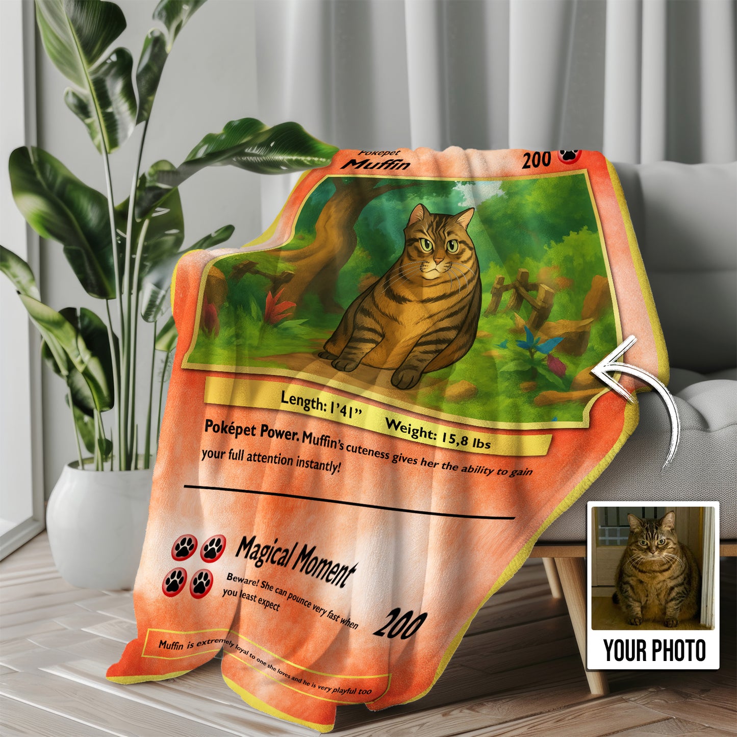 Custom photo pet blanket gift featuring a playful cat design in vibrant colors for pet lovers
