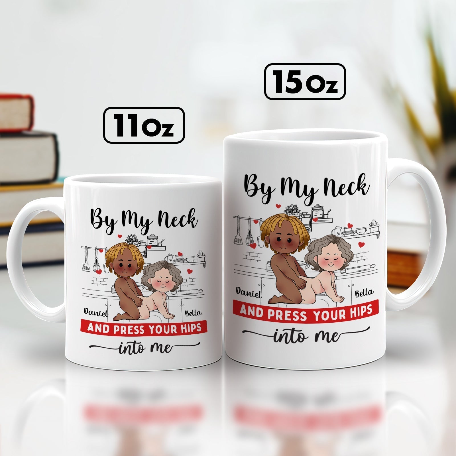 Custom romantic gift for couples coffee mugs with playful design and personalized names