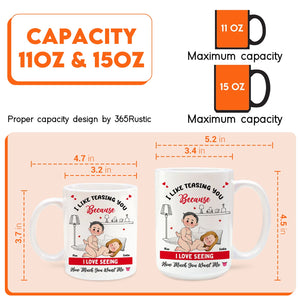 Custom romantic gift for couples featuring a playful design on 11oz and 15oz ceramic mugs