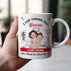 Custom romantic gift for couples, a mug with a cute design featuring a couple cuddling at home