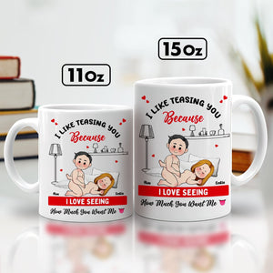 Custom romantic gift for couples featuring playful mug design with sweet messages and cute illustrations