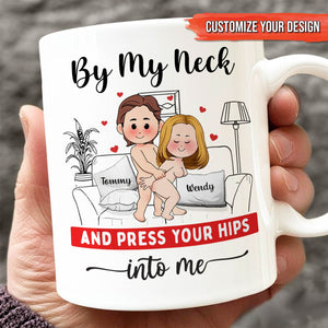 Custom romantic gift for couples featuring a personalized coffee mug with cute illustrations and text