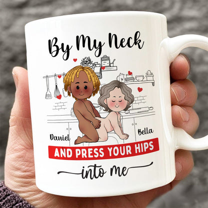 Custom romantic gift for couples, personalized coffee mug featuring playful illustration and names Daniel and Bella
