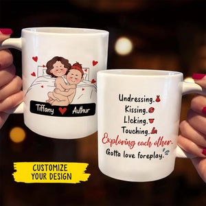 Custom romantic mug for couples featuring playful design and personalized names for a unique gift
