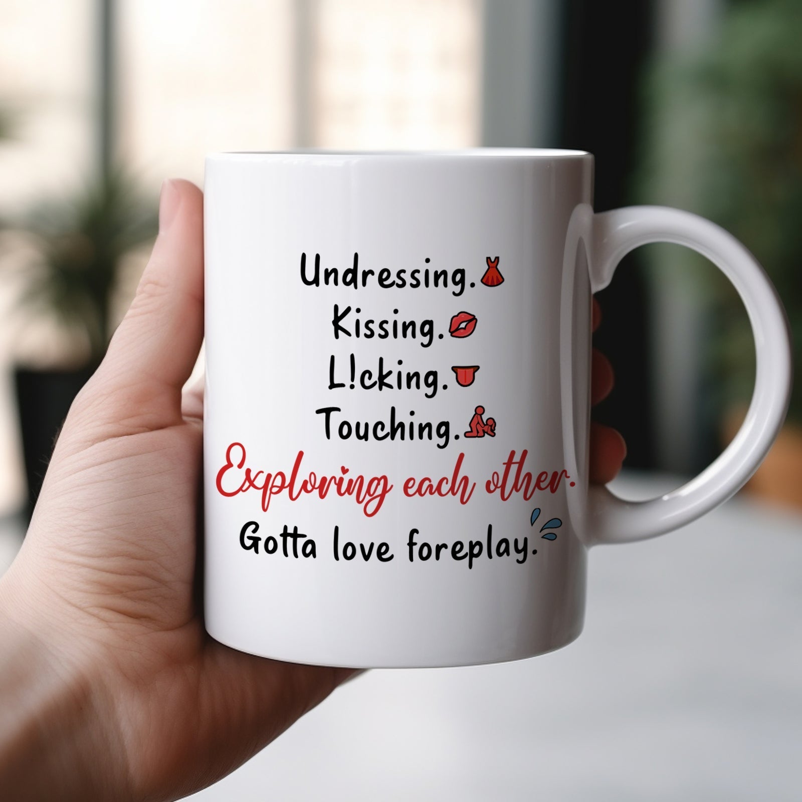 Custom romantic mug for couples with playful text about love and intimacy