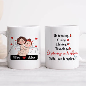 Custom romantic mug for couples featuring playful illustrations and affectionate text