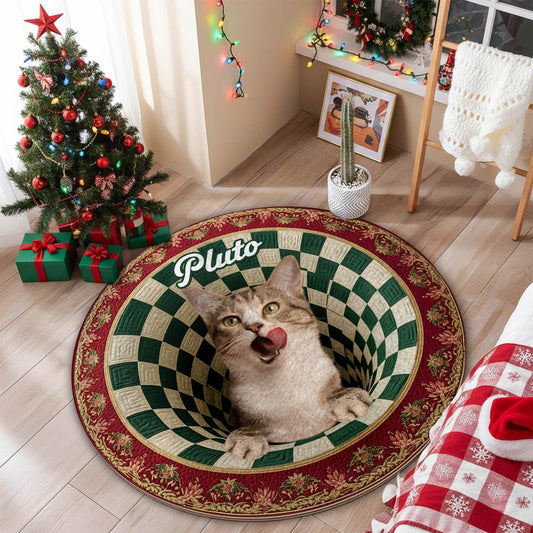 Custom round mat for pet lovers featuring a playful cat design, ideal for home decor