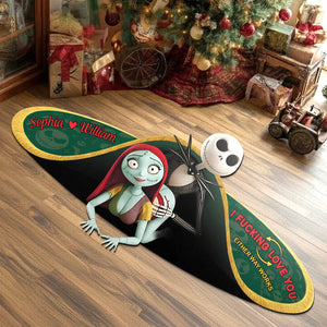 Custom shaped doormat for couples featuring Halloween-themed design with names Sophia and William