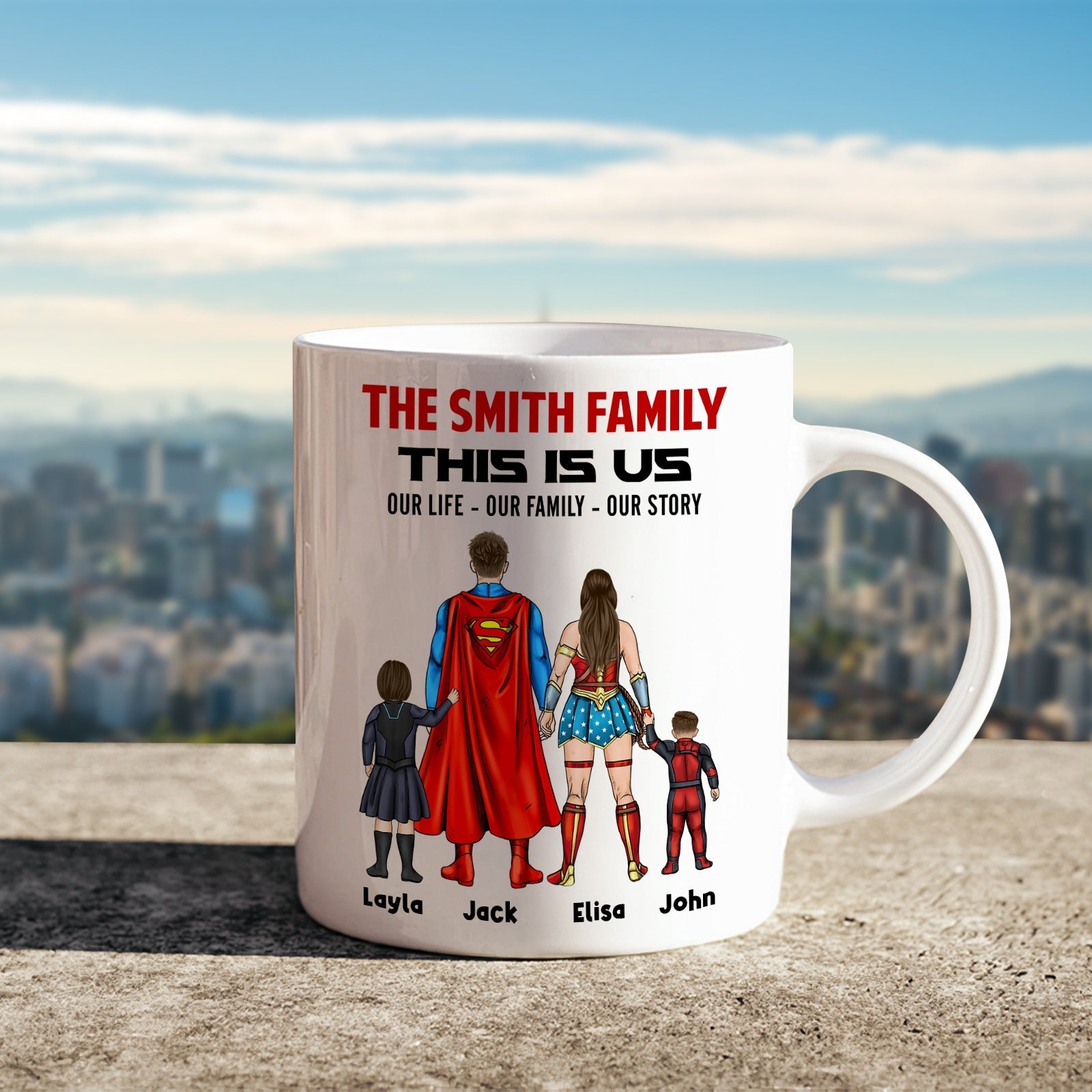 365Gifty custom this is us coffee mug with personalized family superhero design and names