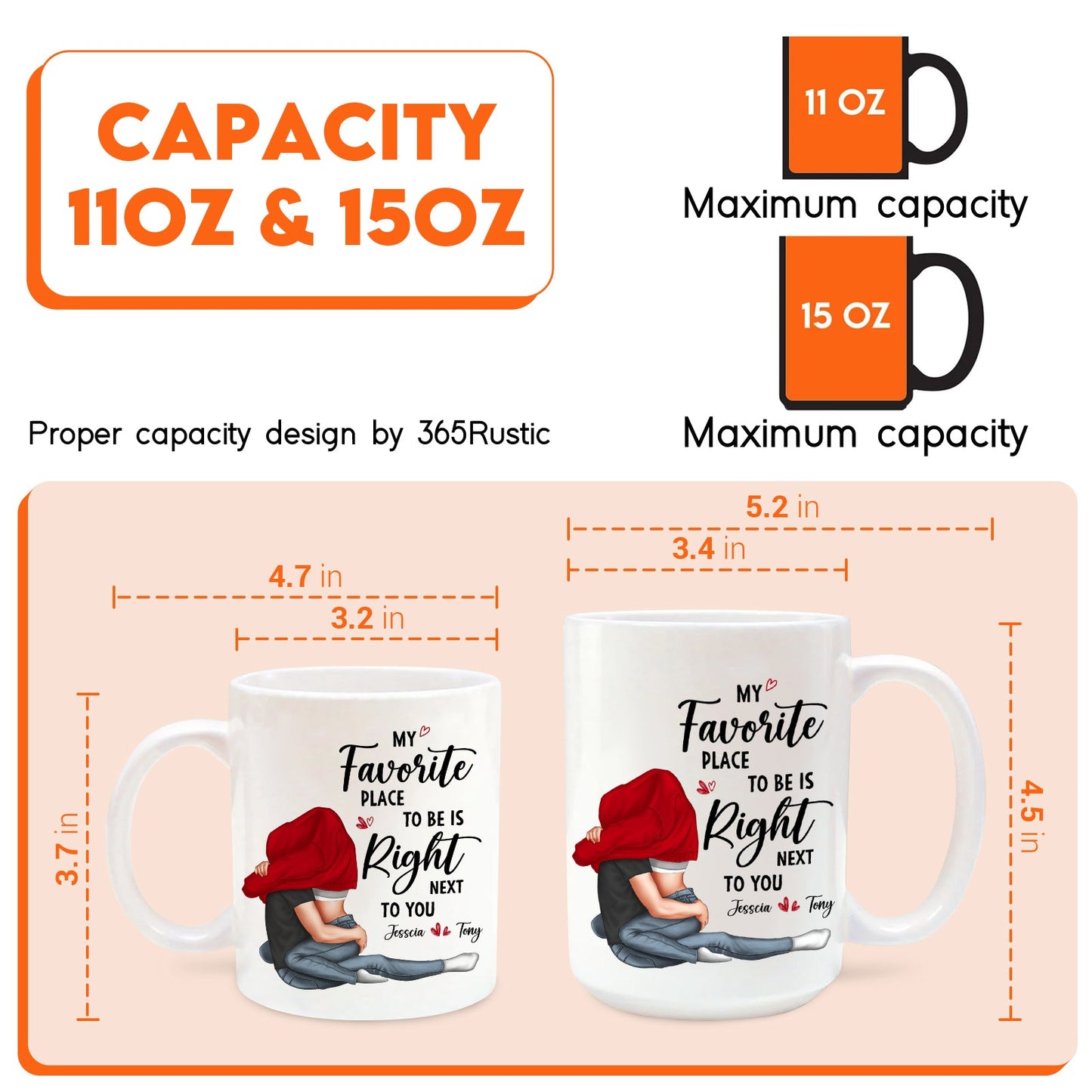 Custom together mug for couples featuring a heartfelt design and two size options: 11 oz and 15 oz