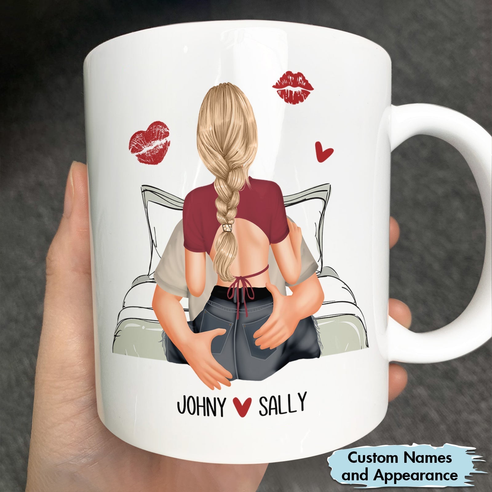 Personalized you're always sexy mug with couple illustration and custom names Johny and Sally