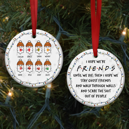 personalized funny ghost Christmas ornament wooden Partners in Crime plaque with two cartoon women named Jessica and Stacey