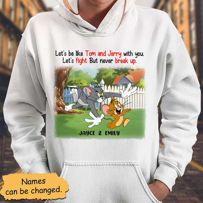 365Gifty customizable cartoon friendship apparel white hoodie featuring Tom and Jerry with personalized names Jayce and Emily