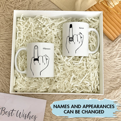 365Gifty funny personalized boyfriend mug set of two white mugs with middle finger illustration and custom names in gift box