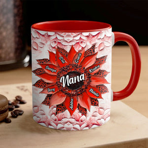 365Gifty personalized family keepsake mug gift red interior and handle floral sunflower design with Nana and names