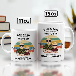 Heart to heart dad gift mug set featuring Dad and Son with humorous quote about their bond