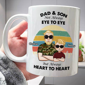 Ceramic mug featuring Dad and Son design with text for a heart to heart dad gift