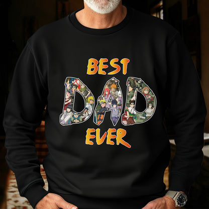 Black dad's clan family shirt sweatshirt with colorful anime character design and best dad ever text