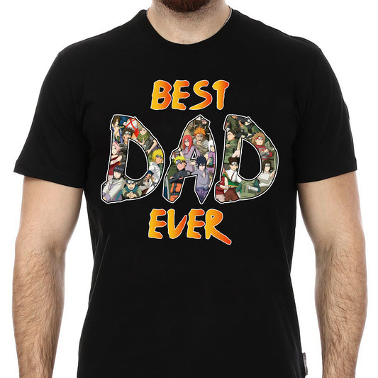 Black dad's clan family shirt with colorful anime character design and Best Dad Ever text
