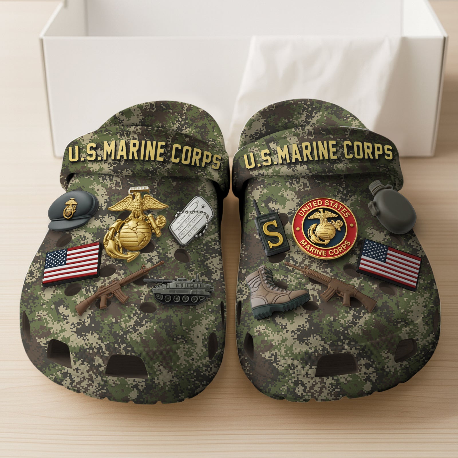 US Marine Corps Military Style Clogs with Badge/Insignia Charms