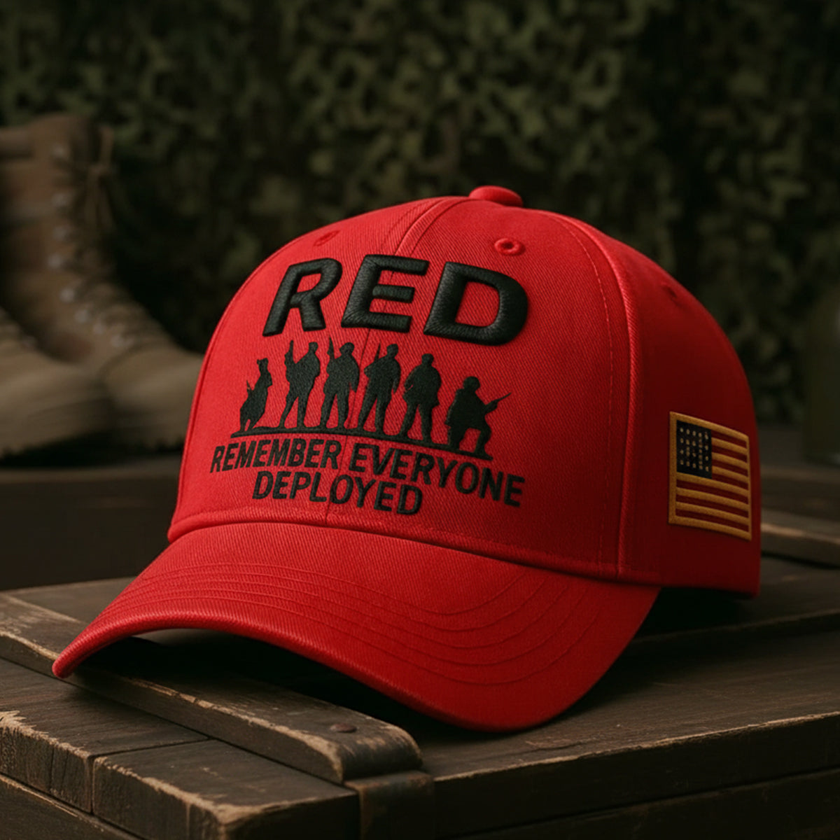 Bright Red RED Friday Print Baseball Cap - Soldier Silhouette