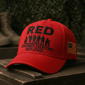 Bright Red RED Friday Print Baseball Cap - Soldier Silhouette