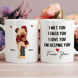 I met you I love you personalized gift white mugs with romantic couple illustration and love message