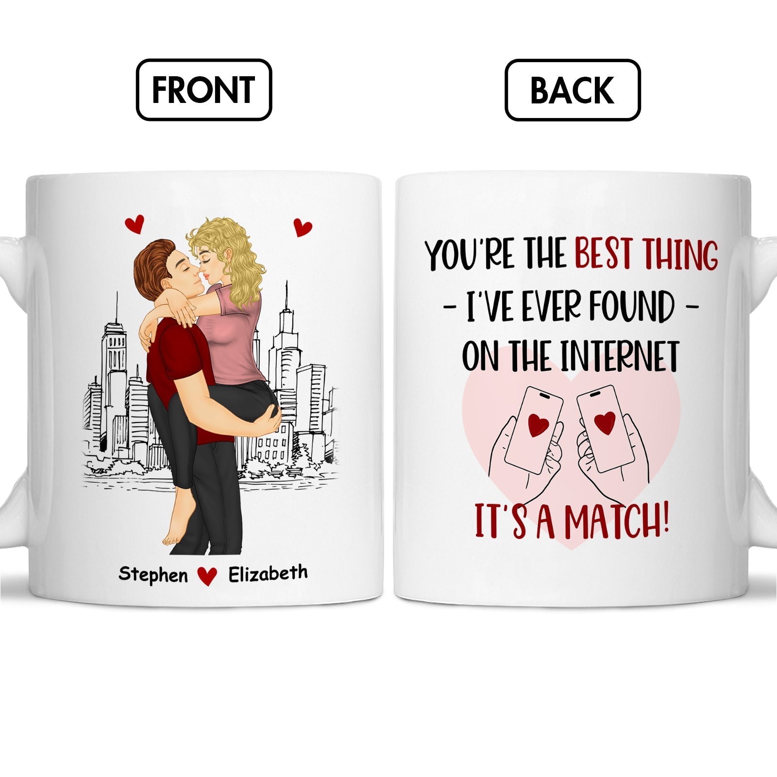 You're the best thing I've ever found mug with couple illustration and romantic message on white ceramic