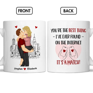 You're the best thing I've ever found mug with couple illustration and romantic message on white ceramic