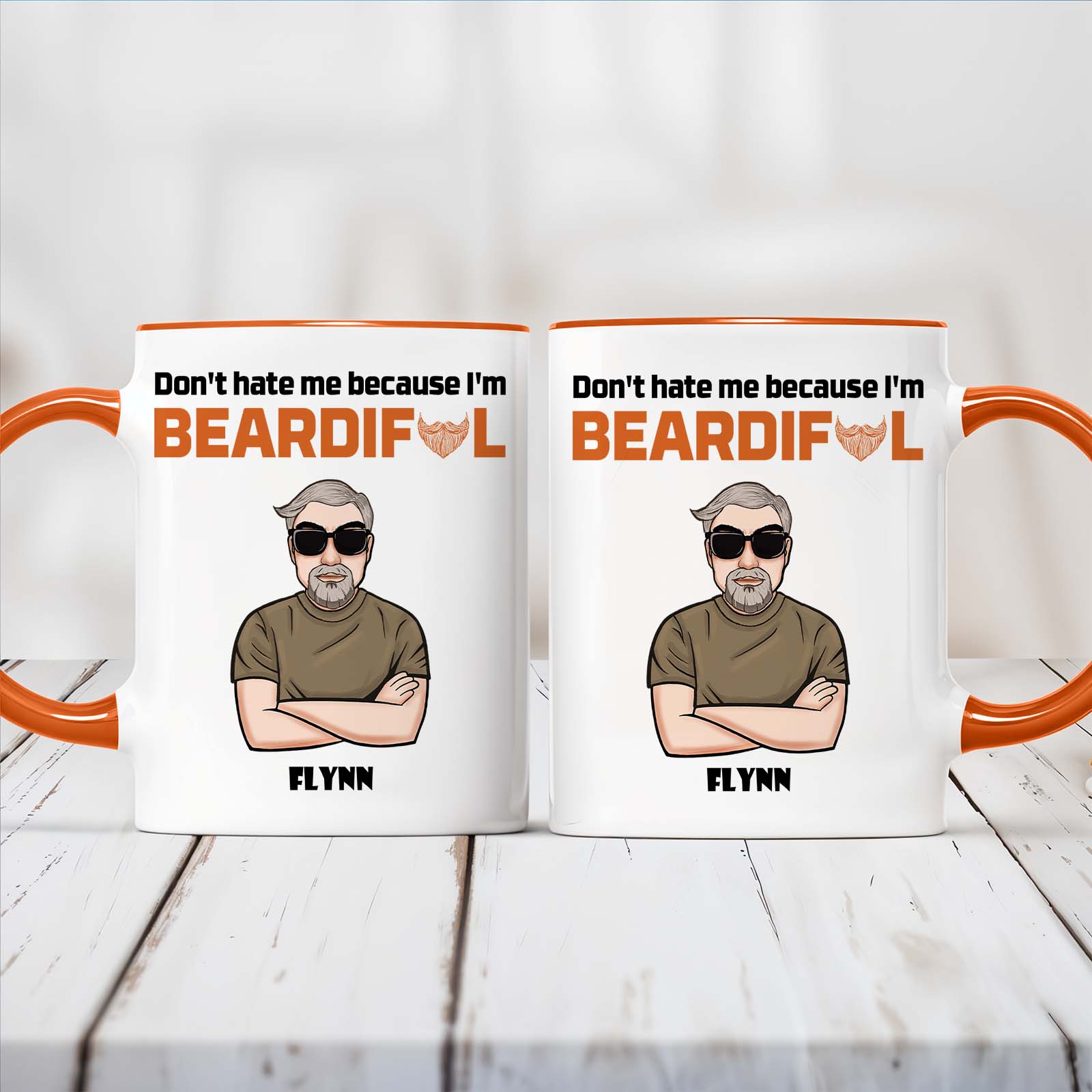Funny beard gift for men, custom mug with humorous design and text about being beardiful