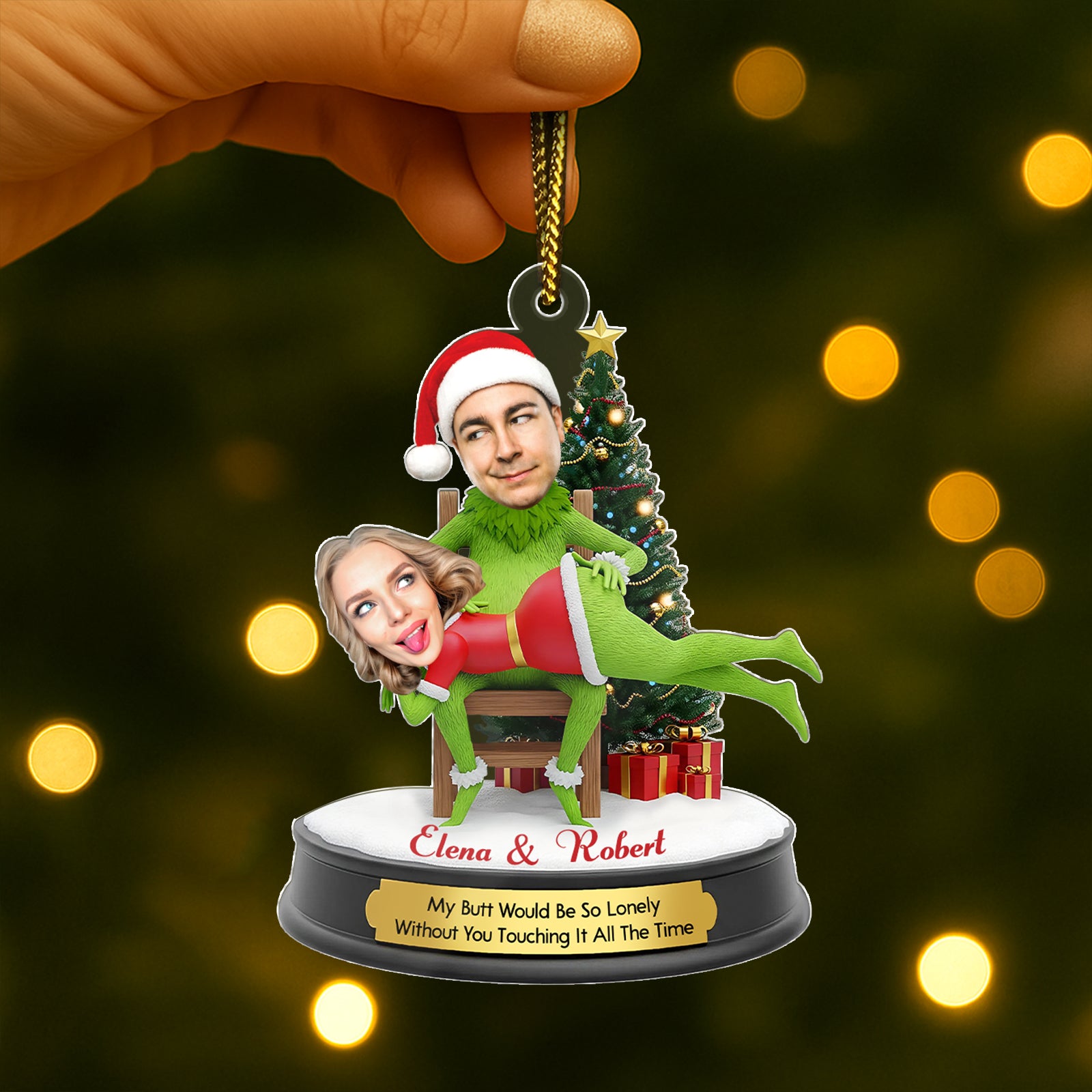 Funny couple Christmas ornament featuring personalized characters and festive design for holiday decorations