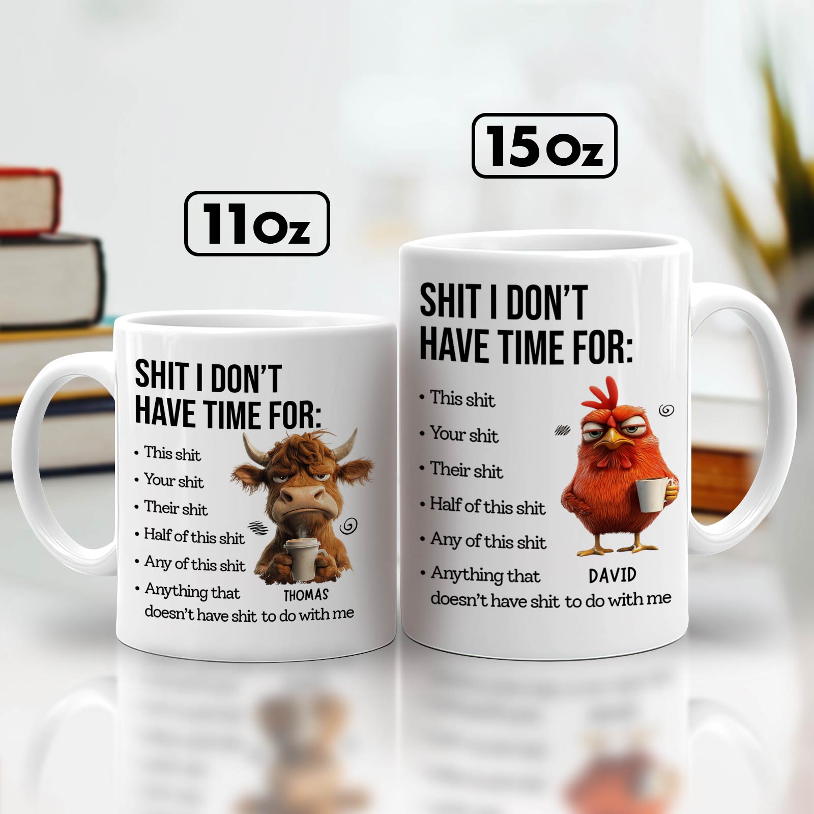 Funny custom gift for friends, 15 oz mug with humorous checklist featuring cartoon characters